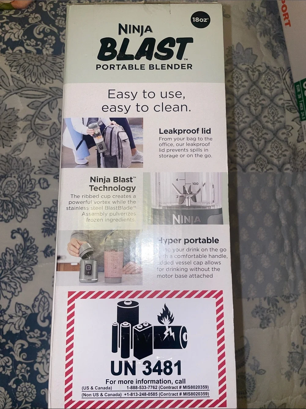 BNIB Ninja Blast Portable Gray Blender On the Go (2 lids & vessels) each 18oz